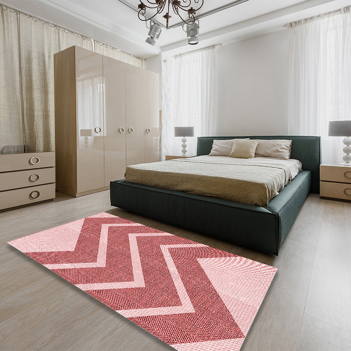 Patterned Red Rug in a Bedroom, pat1178rd