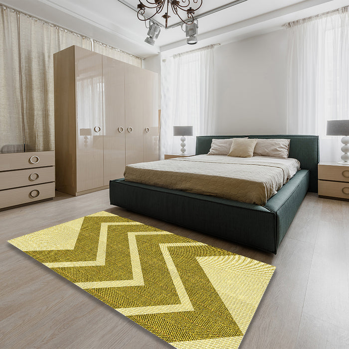 Patterned Dark Golden Brown Rug in a Bedroom, pat1178yw