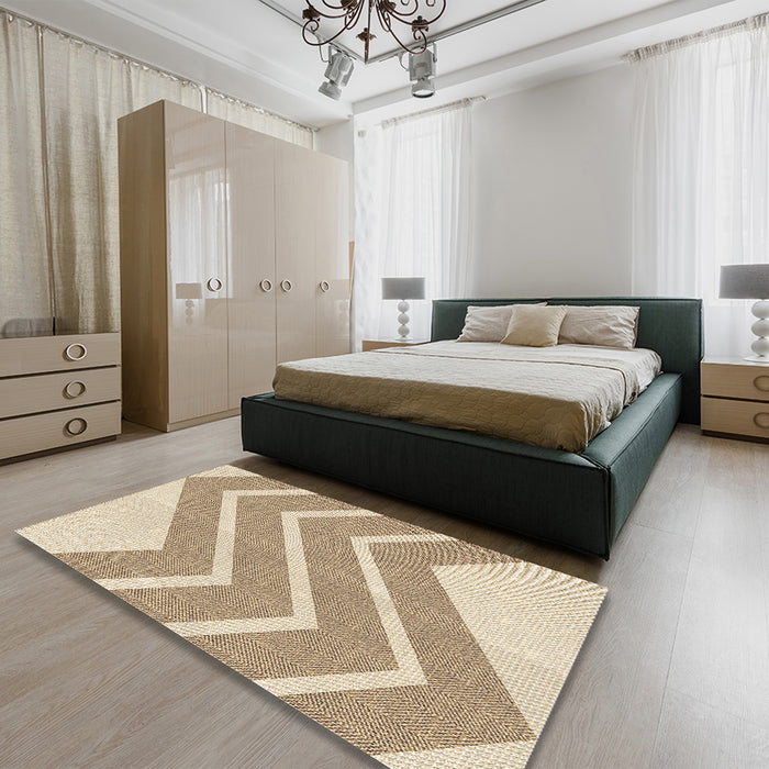 Patterned Khaki Gold Rug in a Bedroom, pat1179brn