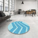 Round Patterned Blue Rug in a Office, pat1179lblu