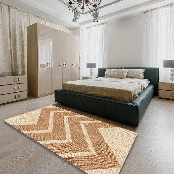 Patterned Khaki Gold Rug in a Bedroom, pat1179org