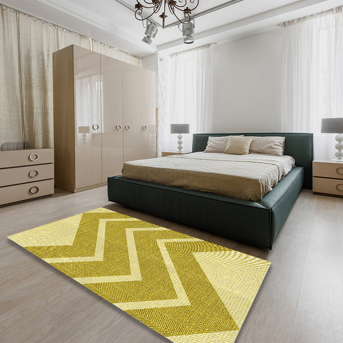 Patterned Caramel Brown Rug in a Bedroom, pat1179yw
