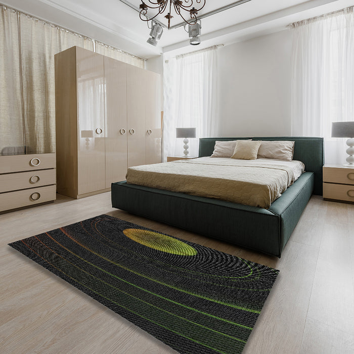 Patterned Black Novelty Rug in a Bedroom, pat117