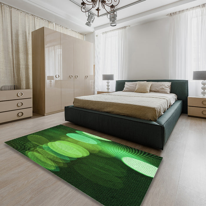 Patterned Dark Forest Green Rug in a Bedroom, pat118grn