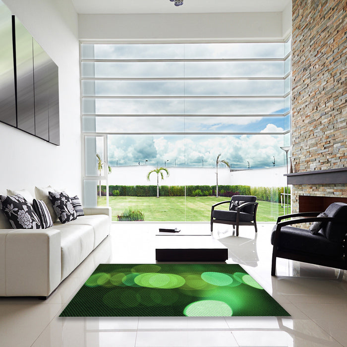 Square Patterned Dark Forest Green Rug in a Living Room, pat118grn