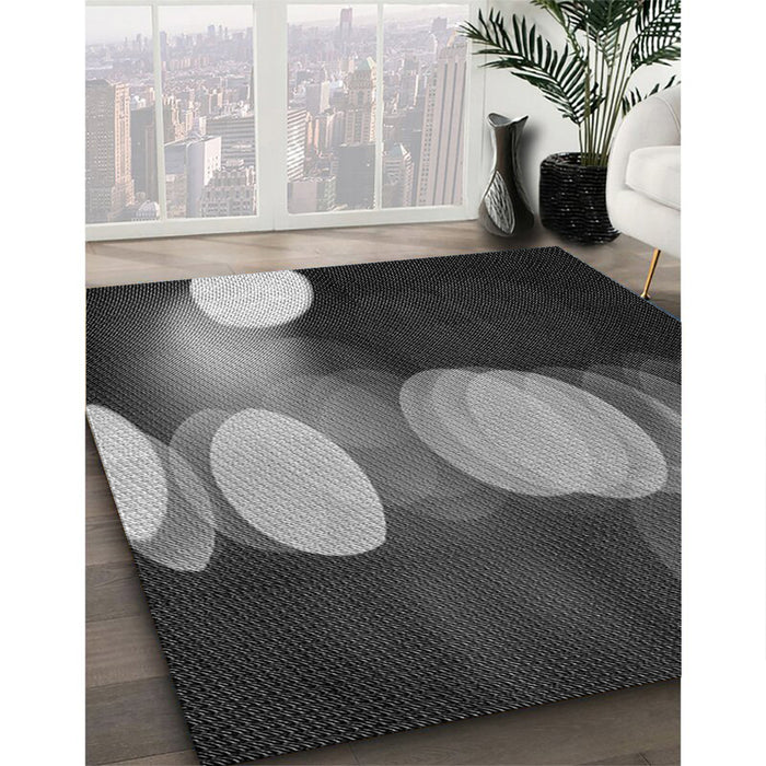 Patterned Charcoal Black Rug in Family Room, pat118gry