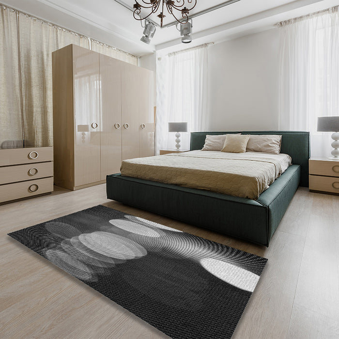 Patterned Charcoal Black Rug in a Bedroom, pat118gry