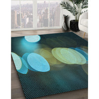 Patterned Dark Slate Grey Green Rug, pat118lblu