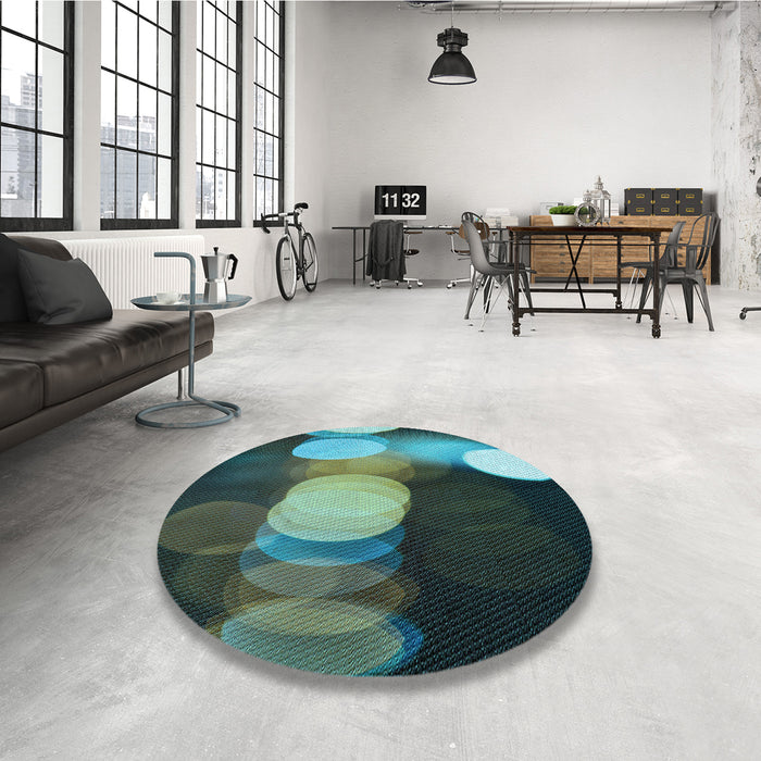 Round Patterned Dark Slate Grey Green Rug in a Office, pat118lblu
