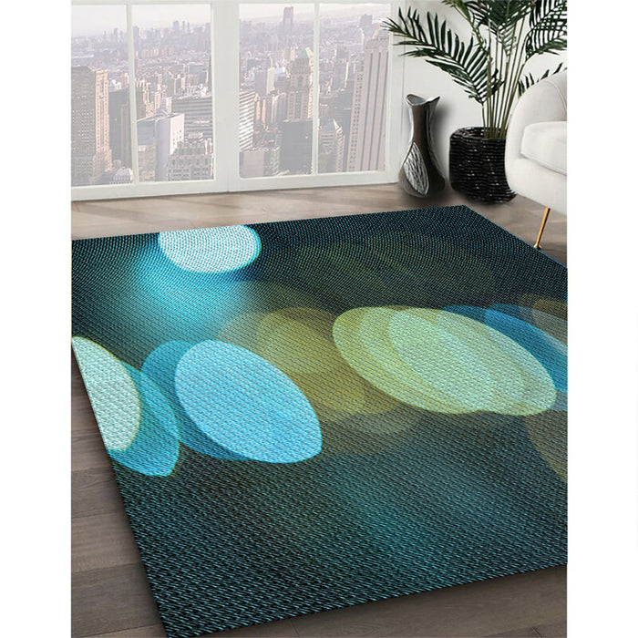 Patterned Dark Slate Grey Green Rug in Family Room, pat118lblu