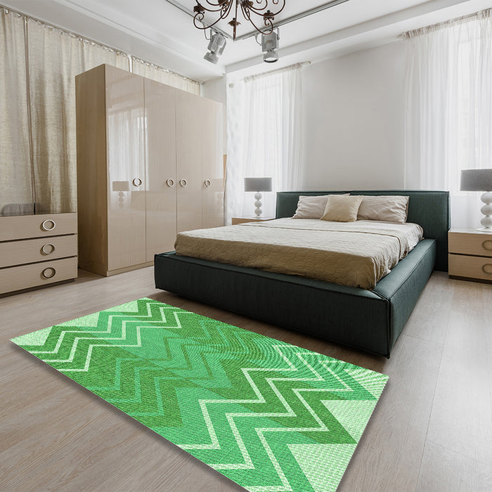 Patterned Green Rug in a Bedroom, pat1180grn