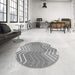 Round Patterned Platinum Gray Rug in a Office, pat1180gry