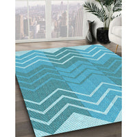 Patterned Dark Turquoise Green Rug, pat1180lblu