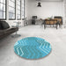 Round Patterned Dark Turquoise Green Rug in a Office, pat1180lblu