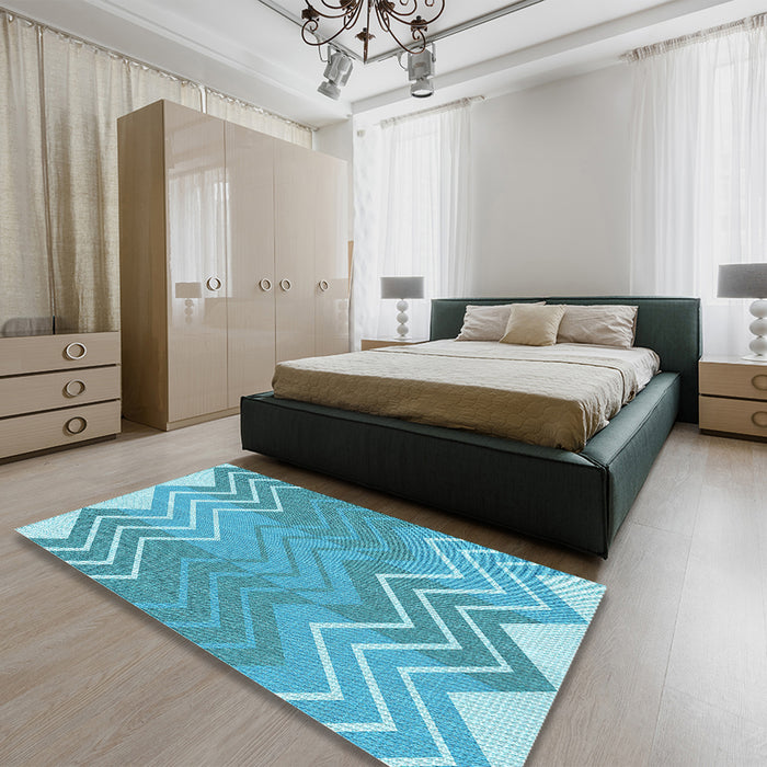Patterned Dark Turquoise Green Rug in a Bedroom, pat1180lblu