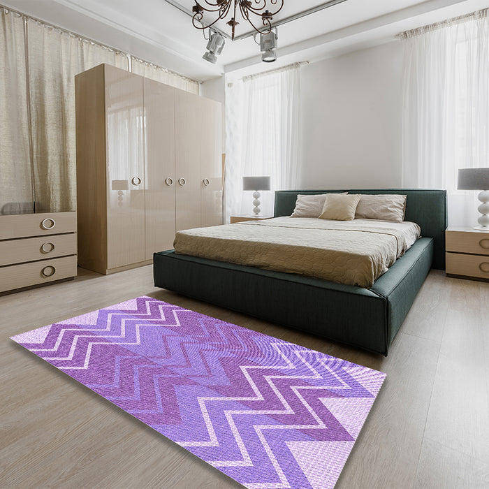 Patterned Bright Lilac Purple Rug in a Bedroom, pat1180pur