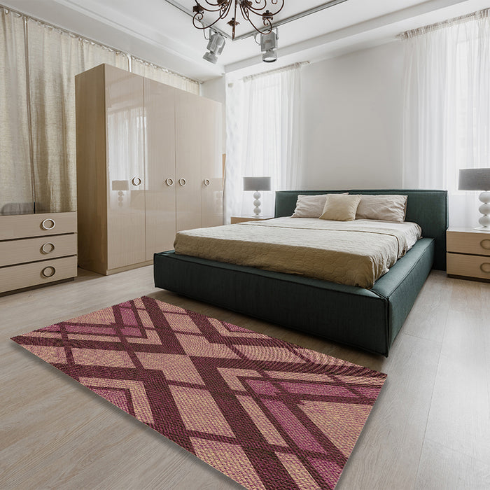 Patterned Copper Red Pink Rug in a Bedroom, pat1181brn