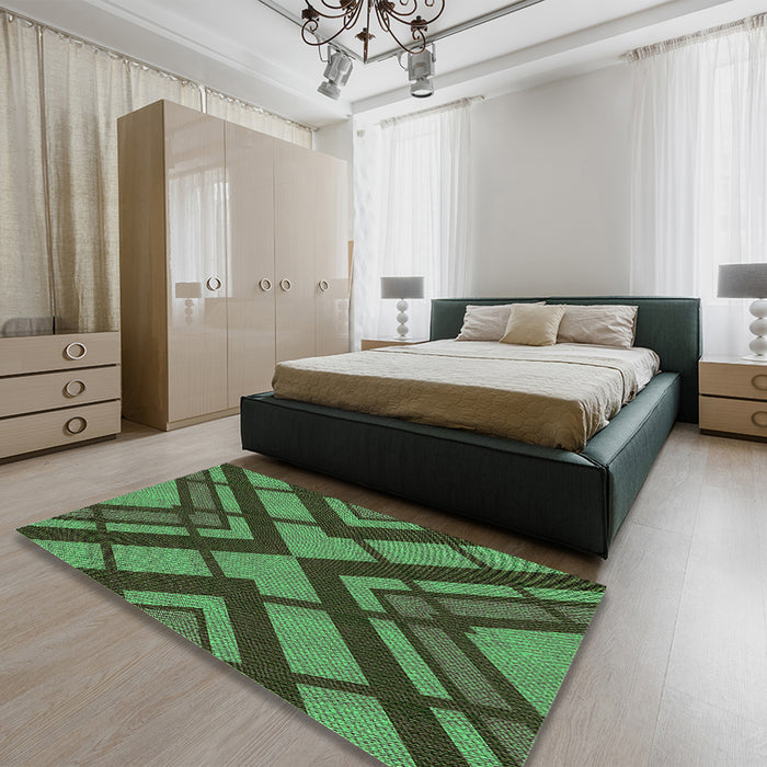 Patterned Dark Forest Green Rug in a Bedroom, pat1181grn