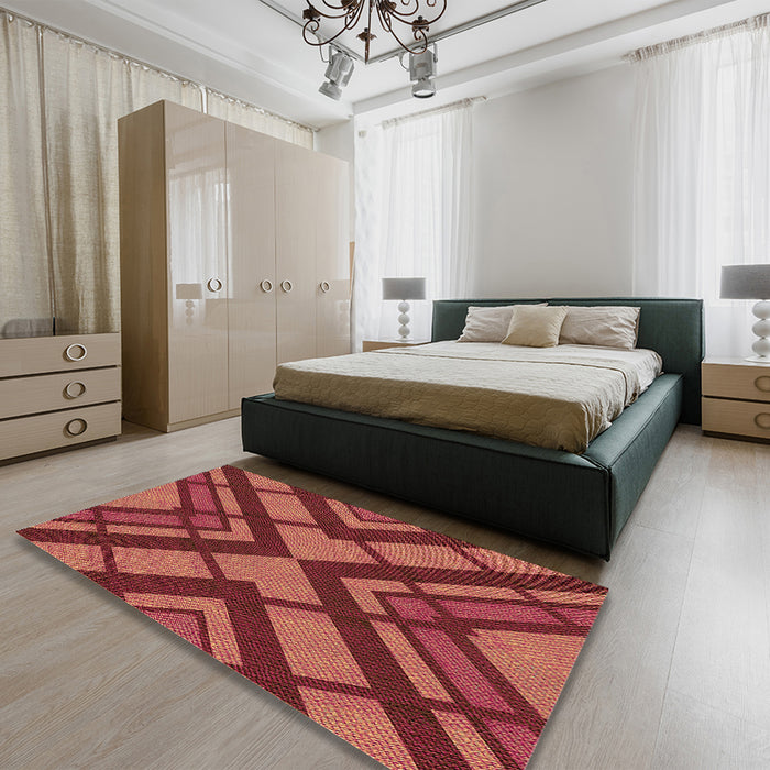 Patterned Bright Orange Rug in a Bedroom, pat1181org