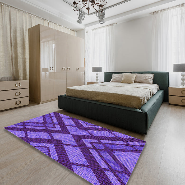 Patterned Bright Purple Rug in a Bedroom, pat1181pur