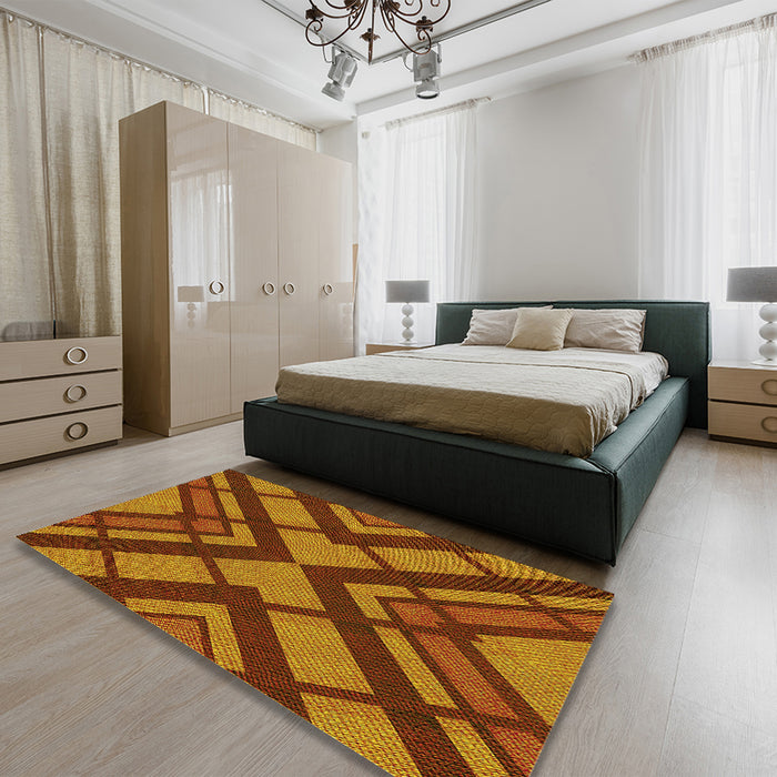 Patterned Tomato Red Rug in a Bedroom, pat1181yw