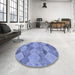 Round Patterned Denim Blue Rug in a Office, pat1182blu