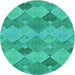 Square Patterned Dark Turquoise Green Rug, pat1182lblu