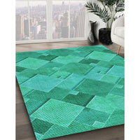 Patterned Dark Turquoise Green Rug, pat1182lblu