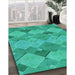 Patterned Dark Turquoise Green Rug in Family Room, pat1182lblu