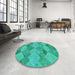 Round Patterned Dark Turquoise Green Rug in a Office, pat1182lblu