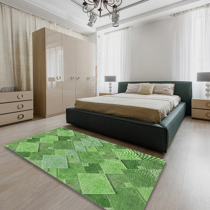 Machine Washable Transitional Shamrock Green Rug in a Bedroom, wshpat1182