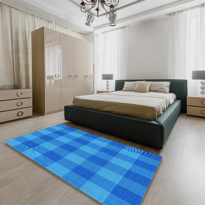 Round Machine Washable Transitional Blue Rug in a Office, wshpat1183lblu