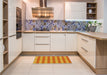 Patterned Orange Red Orange Rug in a Kitchen, pat1184yw