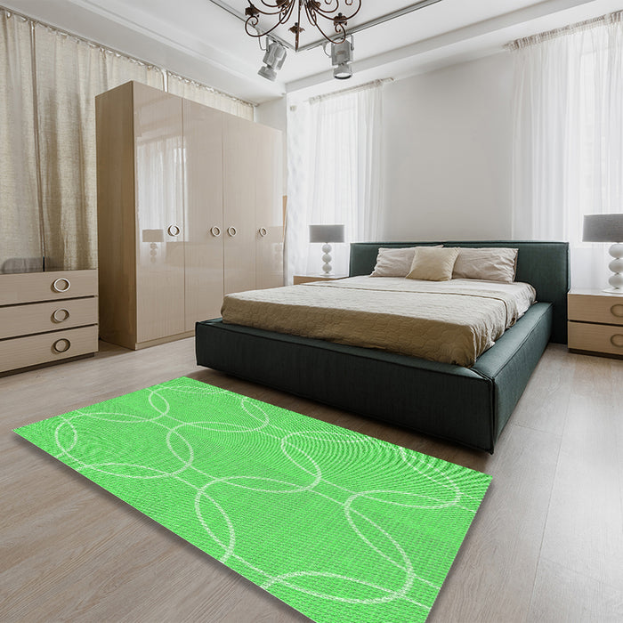 Round Machine Washable Transitional Neon Green Rug in a Office, wshpat1185grn
