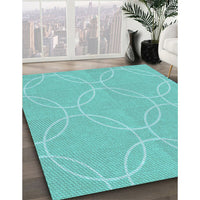 Patterned Dark Turquoise Green Rug, pat1185lblu