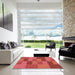 Square Patterned Bright Orange Rug in a Living Room, pat1187org