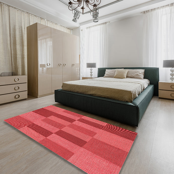 Round Machine Washable Transitional Red Rug in a Office, wshpat1187rd