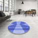 Round Patterned Ocean Blue Rug in a Office, pat1189blu