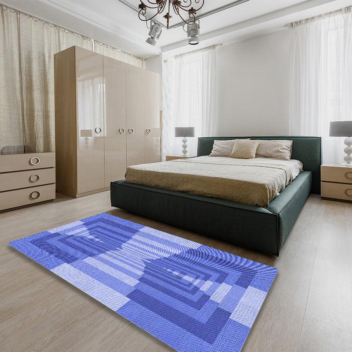 Patterned Ocean Blue Rug in a Bedroom, pat1189blu
