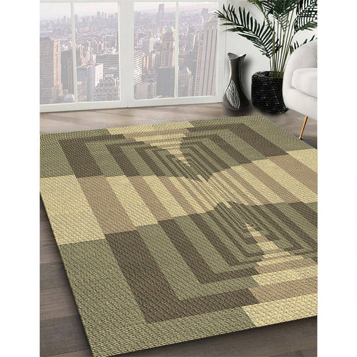 Patterned Metallic Gold Rug in Family Room, pat1189brn