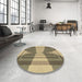 Round Patterned Metallic Gold Rug in a Office, pat1189brn