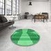 Round Patterned Neon Green Rug in a Office, pat1189grn