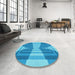 Round Patterned Neon Blue Rug in a Office, pat1189lblu