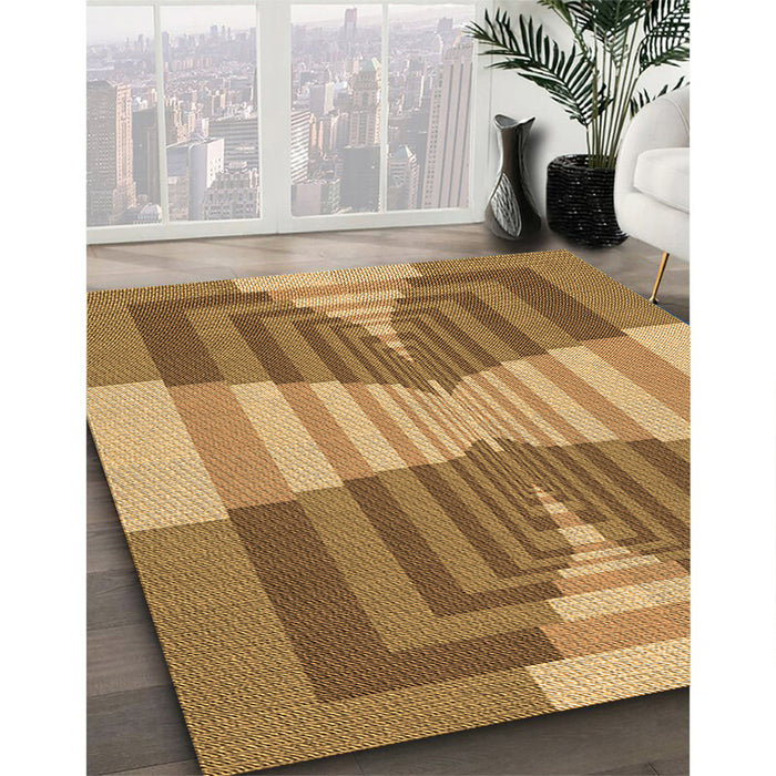 Patterned Yellow Rug in Family Room, pat1189org