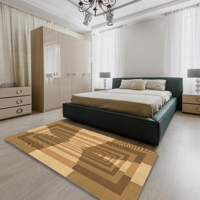 Patterned Yellow Rug in a Bedroom, pat1189org