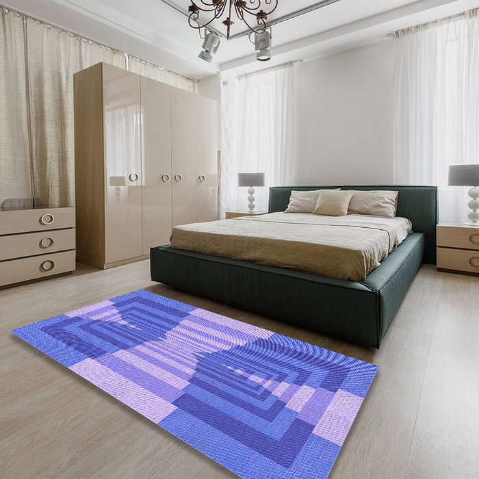 Round Machine Washable Transitional Blue Rug in a Office, wshpat1189pur
