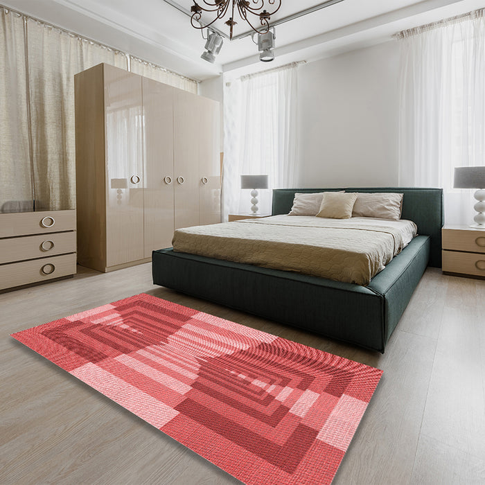 Patterned Red Rug in a Bedroom, pat1189rd