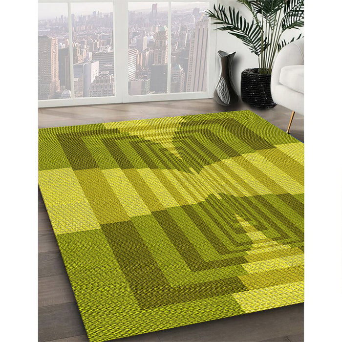 Patterned Olive Green Rug in Family Room, pat1189yw