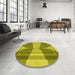 Round Patterned Olive Green Rug in a Office, pat1189yw