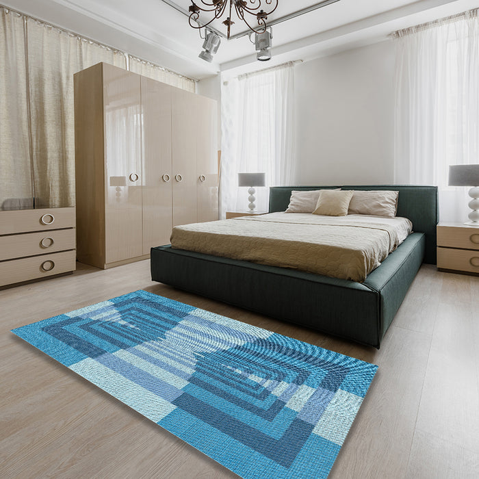 Machine Washable Transitional Diamond Blue Rug in a Bedroom, wshpat1189